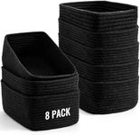 8 Pack Small Storage Baskets for Organizing, Woven Rope Bins for Bathroom, Closet, Shelf Organizer, Cute Cube Decorative Box for Towels, Baby Nursery, Toys, Gift Empty Baskets - 11.5"x7.5"x4.7"-Black