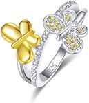 Psiroy 925 Sterling Silver Created Citrine Filled Cute Butterfly Ring for Women Size 7