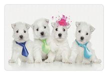 Lunarable Westie Pet Mat for Food and Water, Group of West Highland White Terrier Puppies on Plain Background Animal Pattern, Non-Slip Rubber Mat for Dogs and Cats, 18" X 12", Pink White