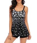 Womens 2 Pieces Tankini Swimsuits Tummy Control Bathing Suits Swimming Suit with Boyshorts Flower XL