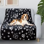 Awaytail Large Dog Blanket - Soft Fluffy Black Flannel Dog Throws for Sofa - Cute Paw Print Pet Blanket Washable for Couch Bed Car - 100x130cm