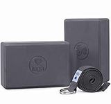 IUGA Yoga Block Set of 2 (9"x6"x3") with Metal D-Ring Yoga Strap High Density Yoga Brick to Improve Strength Flexibility and Balance Light Weight and Non-slip Surface for Yoga & Pilates