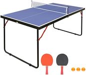 Table Tennis Table, 4.5ft Portable Ping Pong Table Game Set, Mid-Size Foldable Table Tennis Game Set with Net, 2 Table Tennis Paddles and 3 Balls for Adults/Teens, Family Game Tables for Indoor