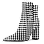 Joseywade Womens Ankle Booties 3.7 Inch Heel Chunky Boots Buttons Beaded Pointed Toe Side Zipper Boots Size 5-13, Houndstooth, 8