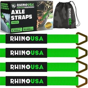 Rhino USA Axle Tie Down Straps - Lab Tested 11,128lb. Break Strength - Heavy Duty Protective Sleeves & D Rings to Ensure Peace of Mind - Used for Car, Truck, Trailer, UTV & More! (4-Pack Set Green)