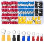 QOOSIKICC 200 Pcs Mixed Quick Disconnect Electrical Ring Terminals, Insulated O Ring Crimp Terminals Connectors, Electrical Wire Crimp Terminals Connectors Assortment Kits