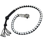 Dream Apparel 36" Motorcycle Get Back Whip Genuine Leather Biker Whip for Handlebar, Motorcycle Whip with Fringes and Skulls, Black and White