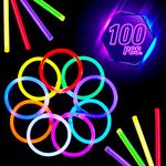 100 Pack Glow sticks,8 inch Ultra Bright glowsticks Party Favour Packs bulk mixed colors,glow stick necklaces great for neon party weddings concerts Fun and great gift boys girls and adults alike