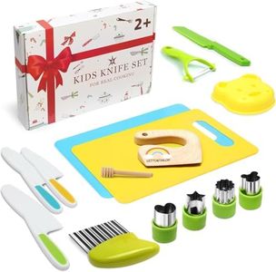 16 Pieces Kids knife Set Toddler Safe Knives Set for Real Cooking with vegetable cutters, wooden knife, chopping board - Perfect Christmas or birthday present for children aged 2 and over
