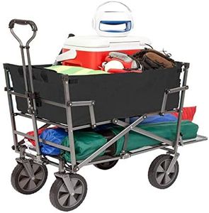 MacSports Double Decker Heavy Duty Steel Frame Collapsible Outdoor 150 Pound Capacity Yard Cart Utility Garden Wagon with Lower Storage Shelf, Black