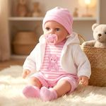 The Magic Toy Shop BiBi Doll 18-Inch Baby Doll Petal with 16 Baby Sounds – Realistic Newborn Girl with Dummy, Soft Vinyl Body & Pink Outfit – for Girls and Boys Age 18 Months+