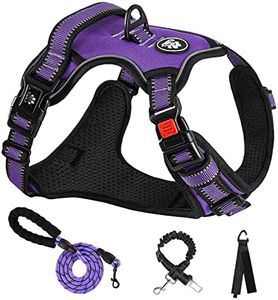 NESTROAD No Pull Dog Harness, Adjustable Oxford Dog Vest Harness with Leash, Reflective No-Choke Pet Harness with Easy Control Soft Handle for Small Medium Dogs(Medium, Purple)