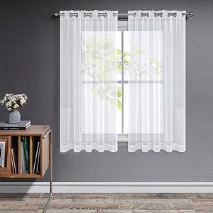 Joydeco Cortinas de Salon Modernas 2 Piezas, Blancos Cortinas Cortos Dormitorio Translucidas con Ojales, Decorativas Visillos para Ventanas Habitacion Comedor (Blanco,2x140x145cm)