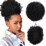 ForQueens Synthetic Curly Hair Ponytail African American Short Afro Kinky Curly Wrap Drawstring Puff Ponytail Hair Extensions Wig with 2 Clips(1B#)