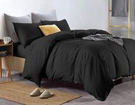 Euphoric Gifts 100% Pure Cotton (Egyptian Cotton) DOUBLE Duvet Cover Bed Set in Plain Black – includes duvet cover, fitted sheet & pillowcases