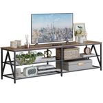 Katrawu TV Stand for TV up to 75 Inch, Long 70" TV Cabinet with 3-Tier Storage Shelves,Entertainment Center TV Console Table for Living Room with Industrial TV Metal Frame, Rustic Brown