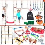 Ohuhu Ninja Warrior Obstacle Course for Kids - Ninja Slackline 50ft with 12 Accessories for Kids, Includes Swing, Obstacle Net Plus Grip Tape - Have Fun, Keep Fit, Become a Ninja Warrior - Swing Strap