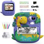 Kids Camera Instant Print, CAMCLID 2.4 Inch Screen Camera for Kids Dinosaur Children Digital Camera with 32GB Card & 3 Rolls Paper, Christmas Birthday Gift Toys for Boys Girls 3-12 Age (Purple)