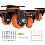 3 Inch Caster Wheels,Orange Casters Set of 4, Heavy Duty Casters with Brake 2300 Lbs, Locking Industrial Swivel Top Plate Casters Wheels for Furniture and Workbench Cart(Two Hardware Kits Include)