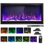 COSTWAY 36”/91cm Electric Fireplace, Wall Mounted/Recessed/Freestanding Fire Heater with 9 LED Flame Color, 5 Brightness, Remote, Adjustable Thermostat, 8H Timer, Overheat Protection, 750W/1500W (36”)