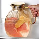 2.2L Glass Water Jug with Stainless Steel Lid for Fridge Drip-Proof Glass Pitcher, Heat-Resistant and Explosion-Proof Textured Amber Color for Milk, Cocktail,Tea,Coffee and Juice Beverage Jug