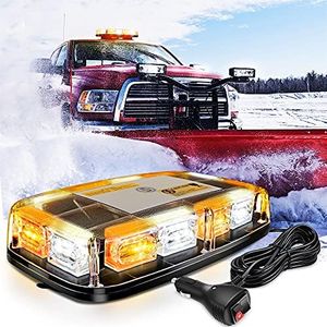 Nilight 12” Roof Top Strobe Lights 48LED Amber White Hazard Light Emergency Safety Warning LED Flashing Light Bar Magnetic Mount for 12V 24V Cars Trucks Tractors Snow Plows Construction vehicles