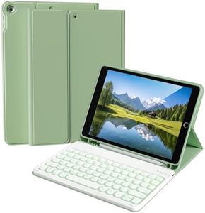 Aoub Keyboard Case for iPad 9th/8th/7th Generation 10.2 inch, 7 Colors Backlit, Stand Folio Detachable Wireless Bluetooth Keyboard Cover Soft TPU Back Case for iPad 10.2 2021/2020/2019 - Light Green