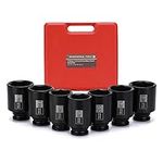 Mayouko 7PCS 1/2 Inch Drive Deep SAE Impact Socket Set, 1-3/8" - 1-3/4", Spindle Axle Nut Sockets, SAE, Deep, 6-Point, CR-MO