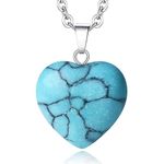 XIANNVXI Heart Necklaces for Women Green Turquoise Necklace Crystal Heart Pendant Necklaces Natural Healing Gemstone Pendant with Silver Chain Reiki Jewellery Necklace Gifts