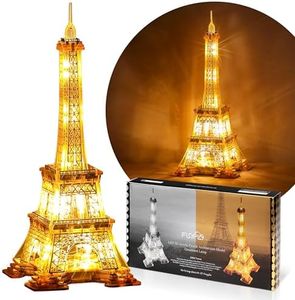 FUNPOLA LED 3D Puzzle 13 inch Eiffel Tower Building Model 3D Architecture Building Model Landmark of Paris at Night 3D Acrylic Puzzle Décor DIY Ornament Nightlight (Gold)