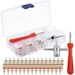 Wakauto 32pcs Valve Core Remover Tool Kit with Valve Stem Cores Valve Core Removal Schrader 4-Way Valve Tool for Auto Car Bicycle