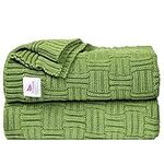 sourcing map 100% Cotton Cable Knit Throw Blanket,Soft Lightweight Lap Blanket,Textured Solid Sofa Throw Couch Cover Decors Knitted Blankets, Yellow-Green 47"x 70"