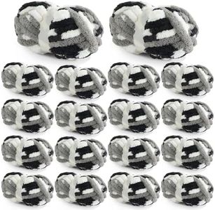 HOMBYS Chunky Tie Dye Mix Chenille Yarn for Hand Knitting, Super Bulky Jumbo Yarn for Crocheting, 3/4" Thick Soft Plush Yarn for Blankets, 18 Skein Pack (26 yds / 7.5 oz Each) Black, White, Grey