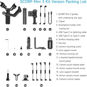 Feiyutech SCORP Mini 3 Gimbal Stabilizer – 3-Axis, 2kg Payload, AI Tracking, Phone Clamp