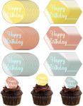 60 Pcs Acrylic Cupcake Toppers Mirror Acrylic Cake Toppers Happy Birthday Cake Toppers Round Birthday Engraved Topper Charms Hexagon Acrylic Cake Disc for DIY Cupcake Decoration