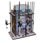 Rush Creek Creations Bass 14 Fishing Rod Rack with Four Drawer Storage and Dual Rod Clips