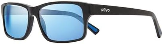 Revo Sunglasses Finley: Polarized Lens with Eco-Friendly Rectangle Frame, Black Frame with Blue Water Nylon Lens