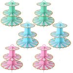 JMIATRY 6 Pack Cardboard Cupcake Stand 3 Tier, Multicolor Cake Stand, Afternoon Tea Stands Cardboard, Round Dessert Tower for Afternoon Tea, Birthday Party, Wedding and Baby Shower