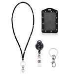 Rhinestone Bling Lanyard with ID Badge Holder Lanyard Badge Reels Retractable for ID Card Holder Badge Diamond Reel Crystal Keychain Neck Lanyard with Metal Clasp Key Ring(Black)