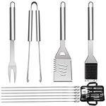 QH7 10 Pack BBQ Barbecue Tool Set, Stainless Steel Outdoor Barbecue Grill Utensils Set with Storage Bags for Picnics and Outdoor Activities