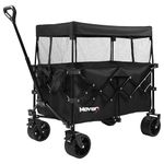 MoverX 200L Camping Trolley on Wheels, Canopy Folding Wagon, Portable Camping Cart, Foldable Trolly for Festival Beach Outdoor Garden Picnic Shopping Fishing, Wide Wheels, Adjustable Handle, Black