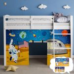 YRDKB Astronaut Bunk Bed Curtains - 45H Premium and Customizable Cartoon Loft Bed Curtains for Children to Enhance The Imaginative Creation Bedroom Curtains(3PCS,Twins)