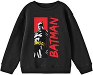 Batman Red Name and Character Youth Black Crew Neck Sweatshirt-Small