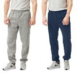 TEX2FIT 2-Pack Men's Jogging Pants with Side Pockets, Elastic Bottom, Soft Fleece Sweat Pants (Light Grey Melange/Blue Melange, X-Large)