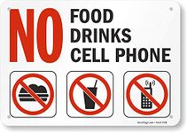 SmartSign Plastic Sign, Legend "No Food No Drinks No Cell Phone" with Graphic, 7" High X 10" Wide, Black/Red on White