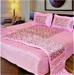 ManavRachit Satin Gold Printed 310 TC Wedding Bedding Set (Bedsheet with 2 Pillow Covers & 1 AC Comforter) for Home & Living Room(Set of 4pc, Jaal Print) (Pink)