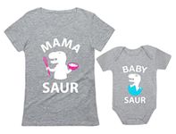 Mama Saur Baby Saur Mommy and Me Matching Outfits Mothers Day Mom and Baby Shirt Mom Gray Large/Baby Gray 12M (6-12M)