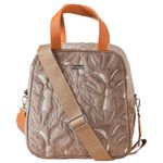 Nestasia Velvet Insulated Lunch Bag For Office Women & Men | Quilted & Embroidered Design With Adaptable Shoulder Strap | Fits 1 Litre Bottle | Beige