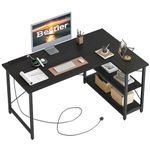 Bestier 120 x 90CM Wider Desktop L Shaped Desk with Power Outlets Small Corner Desk with Shelves Reversible Computer Desk Writing Table with Bookshelf for Home Office Small Space