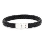 HAYOUWAY Initial Leather Bracelet for Men Letter A-Z Initial Bracelets Black Bracelets for Men Boys (Black, Initial: D)